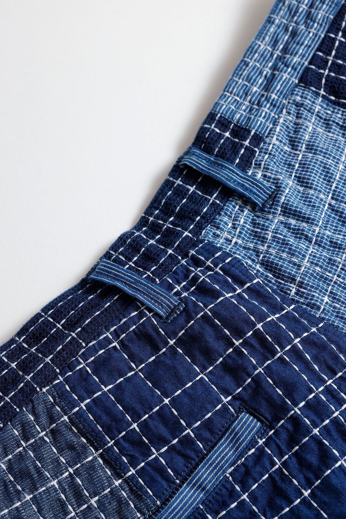 SASHIKO PATCHWORK SHORT PANTS RINSE