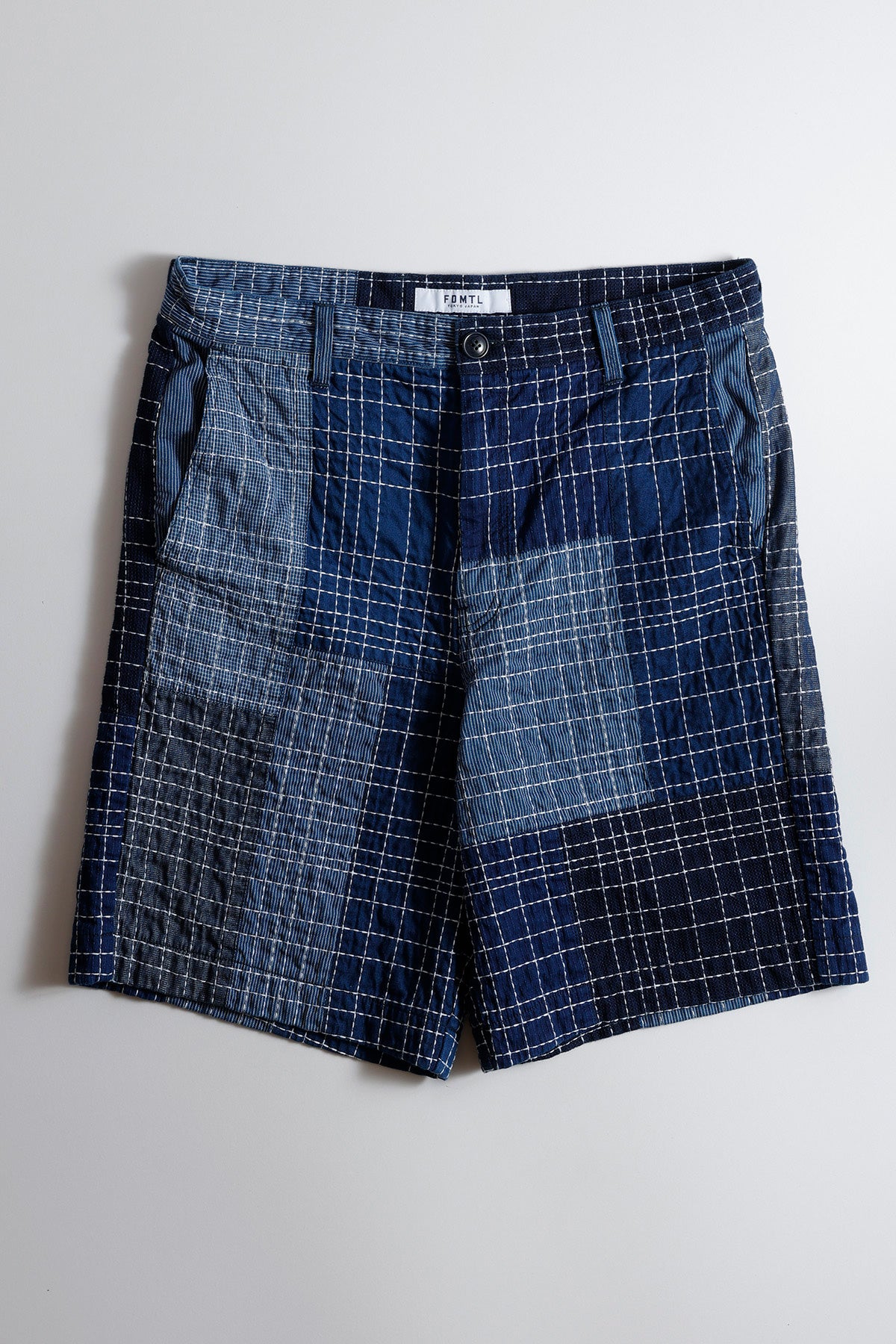 SASHIKO PATCHWORK SHORT PANTS RINSE