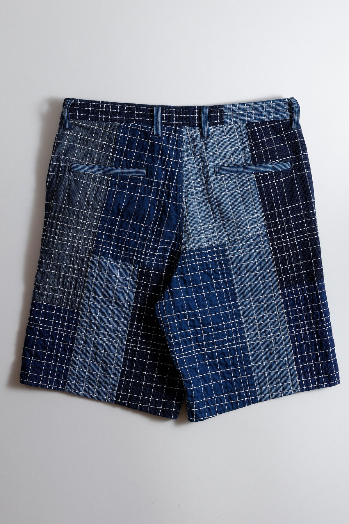 SASHIKO PATCHWORK SHORT PANTS RINSE