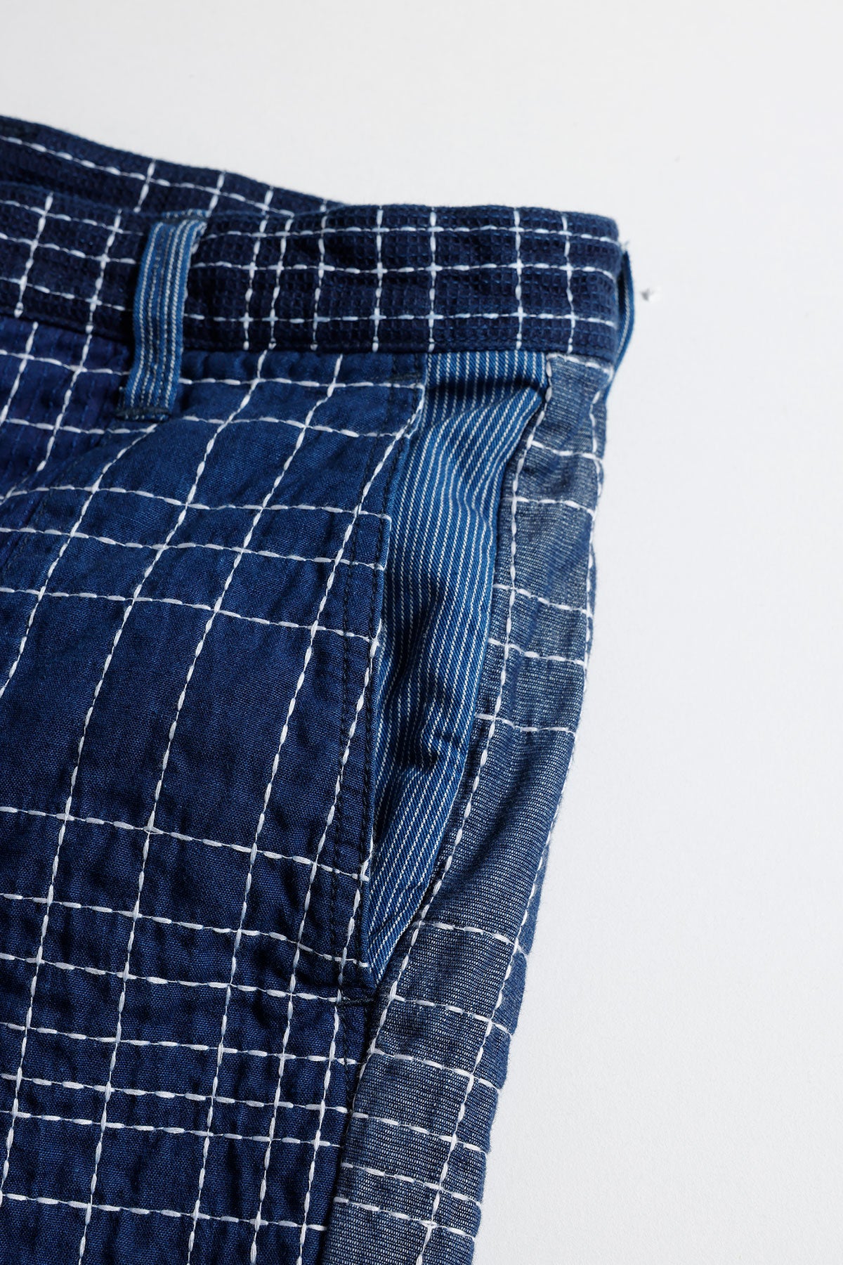 SASHIKO PATCHWORK SHORT PANTS RINSE