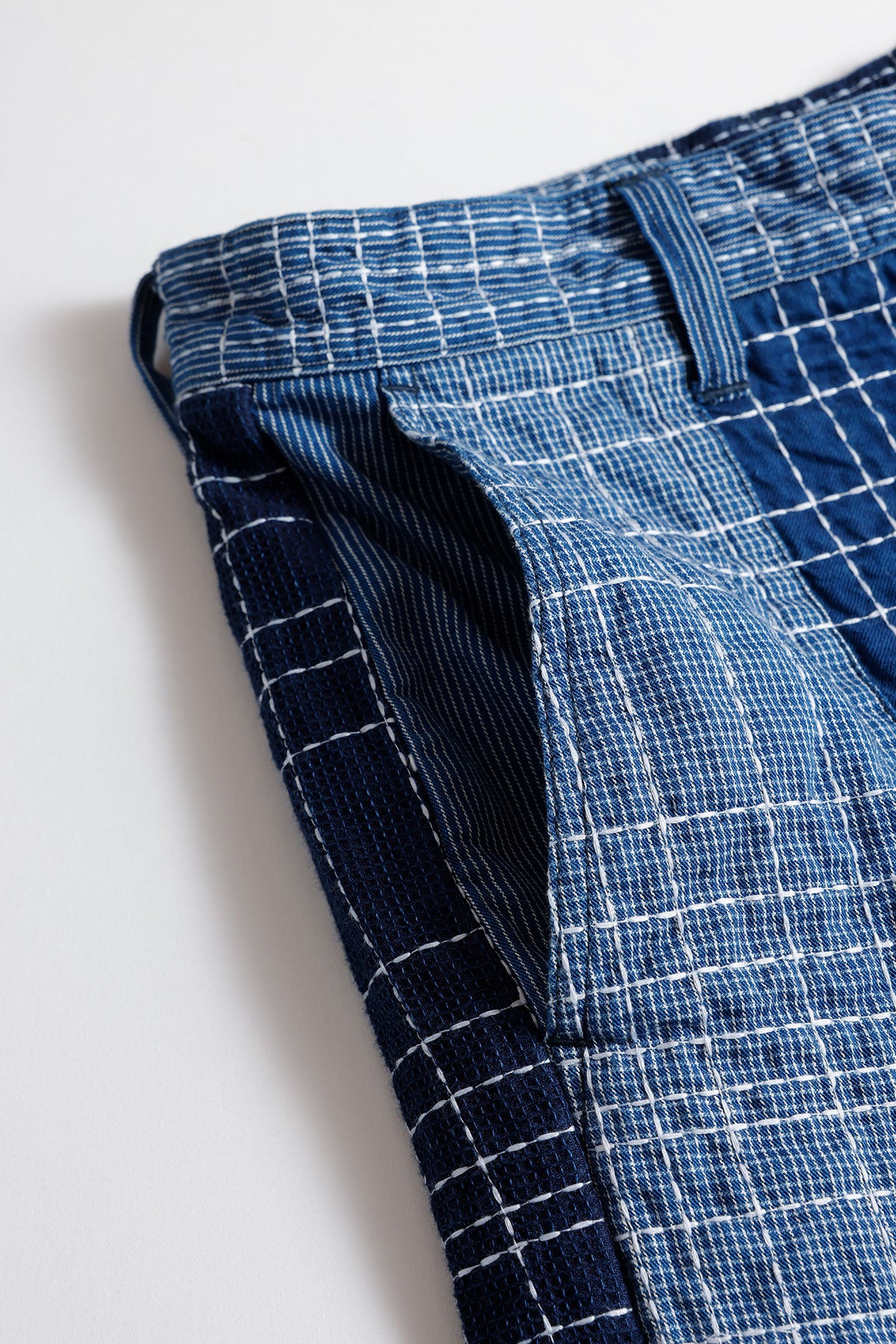 SASHIKO PATCHWORK SHORT PANTS RINSE