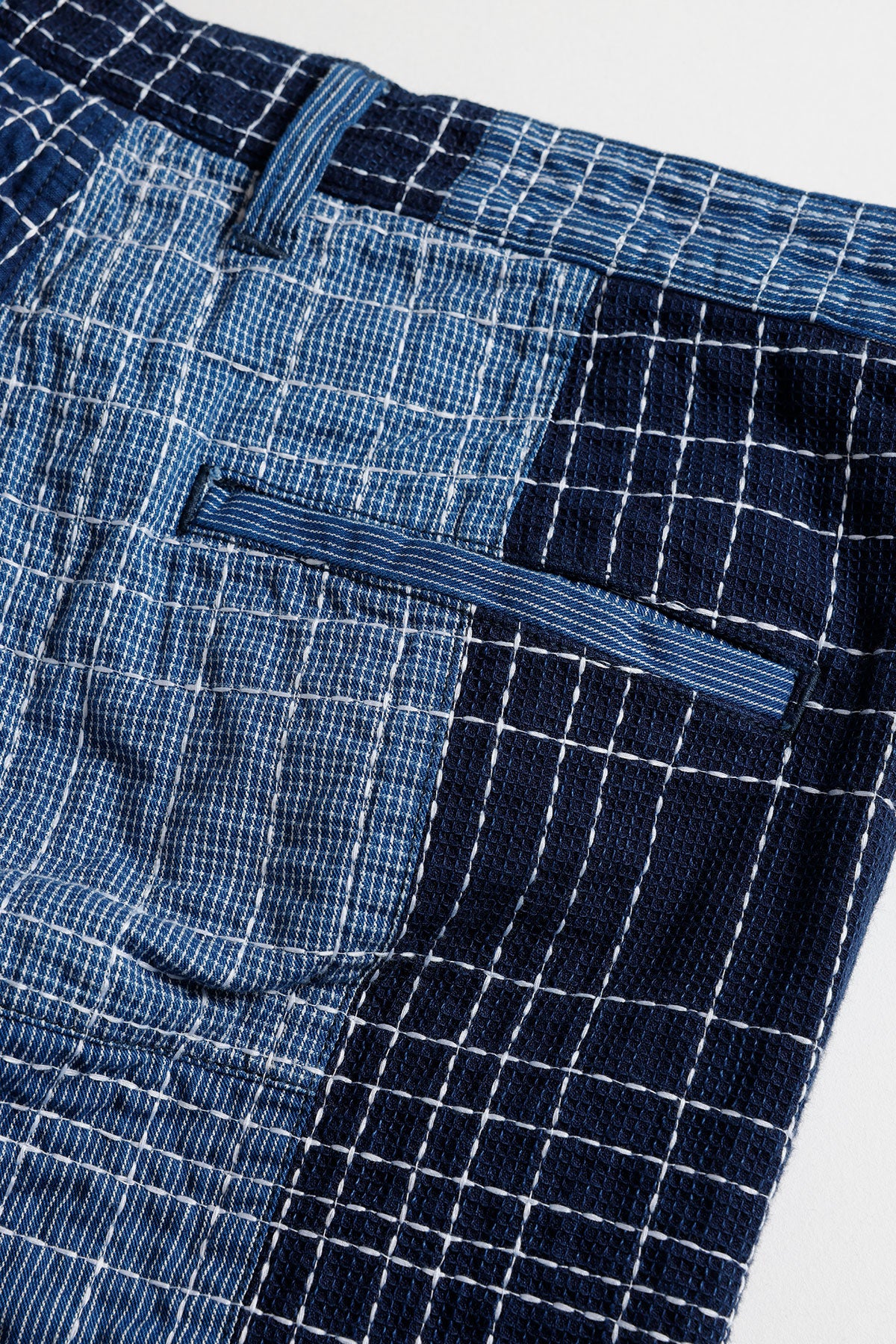 SASHIKO PATCHWORK SHORT PANTS RINSE